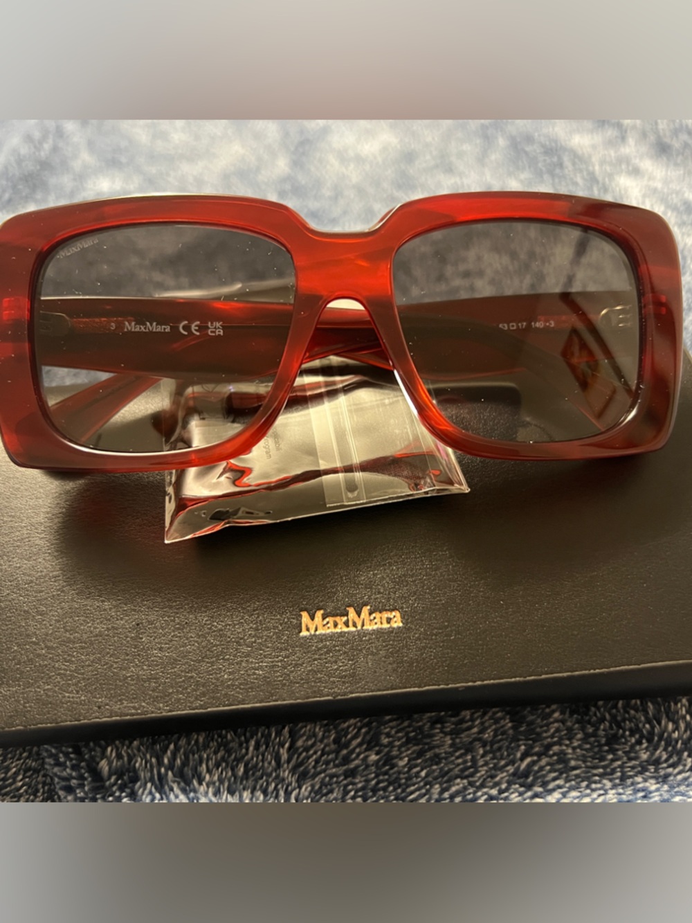 MaxMara Translucent Red Oversized Square Glimpse Sunglasses NWOT